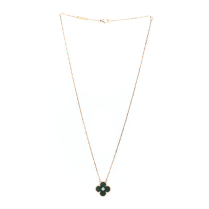 Van Cleef & Arpels 18K Yellow Gold Diamond Malachite Vintage Alhambra Pendant Necklace 3 of 7