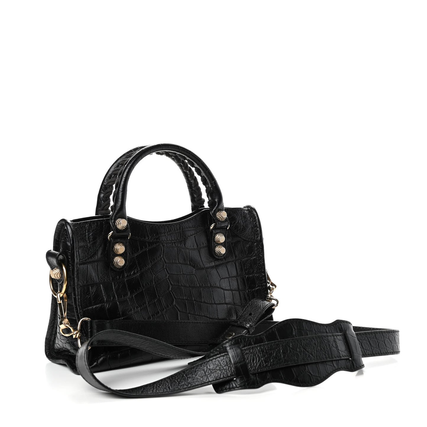 Calfskin Crocodile Embossed Giant 12 Gold Hardware Mini City Black