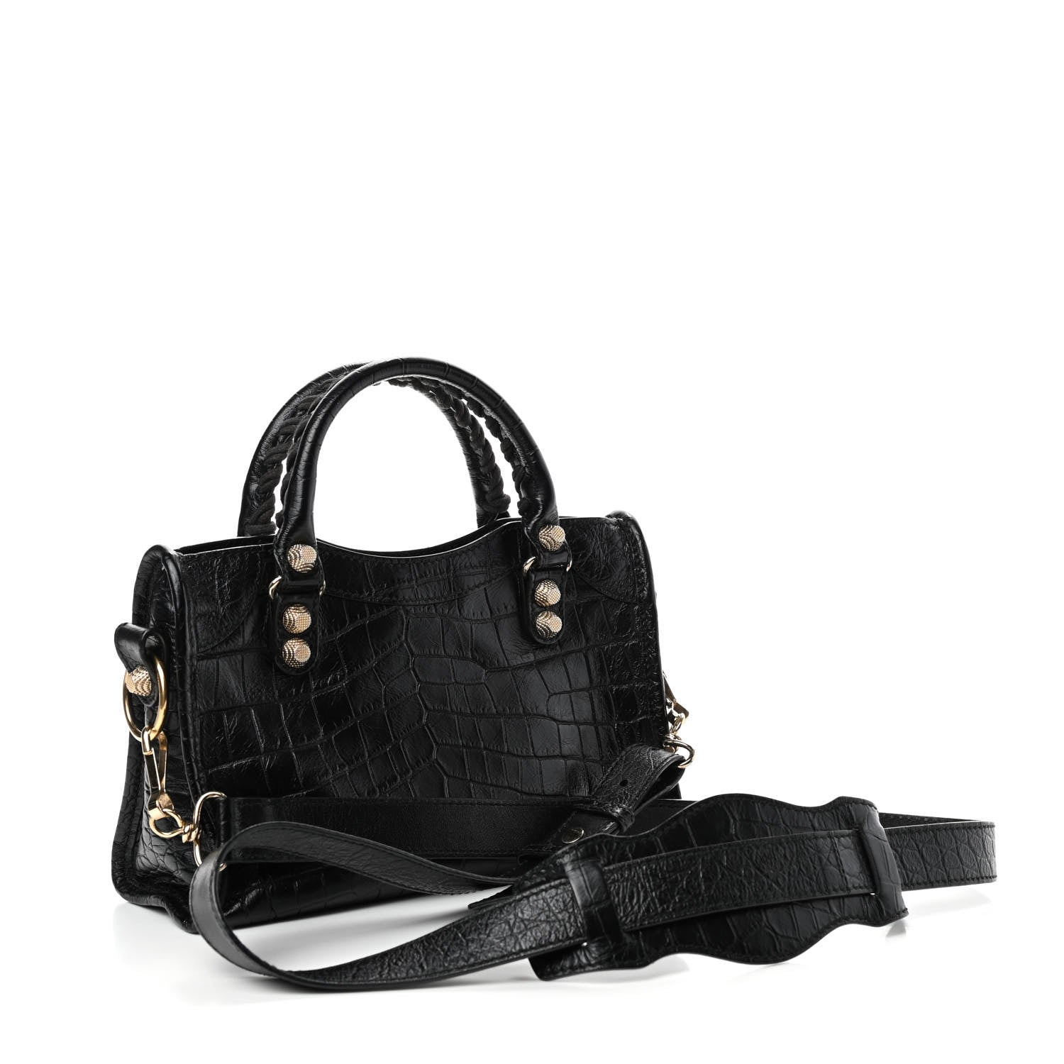 Balenciaga Calfskin Crocodile Embossed Giant 12 Gold Hardware Mini City Black 2 of 4