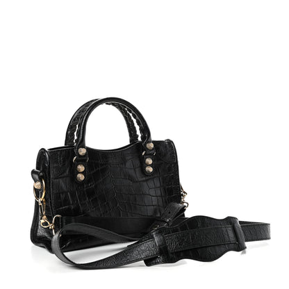 Balenciaga Calfskin Crocodile Embossed Giant 12 Gold Hardware Mini City Black 2 of 4