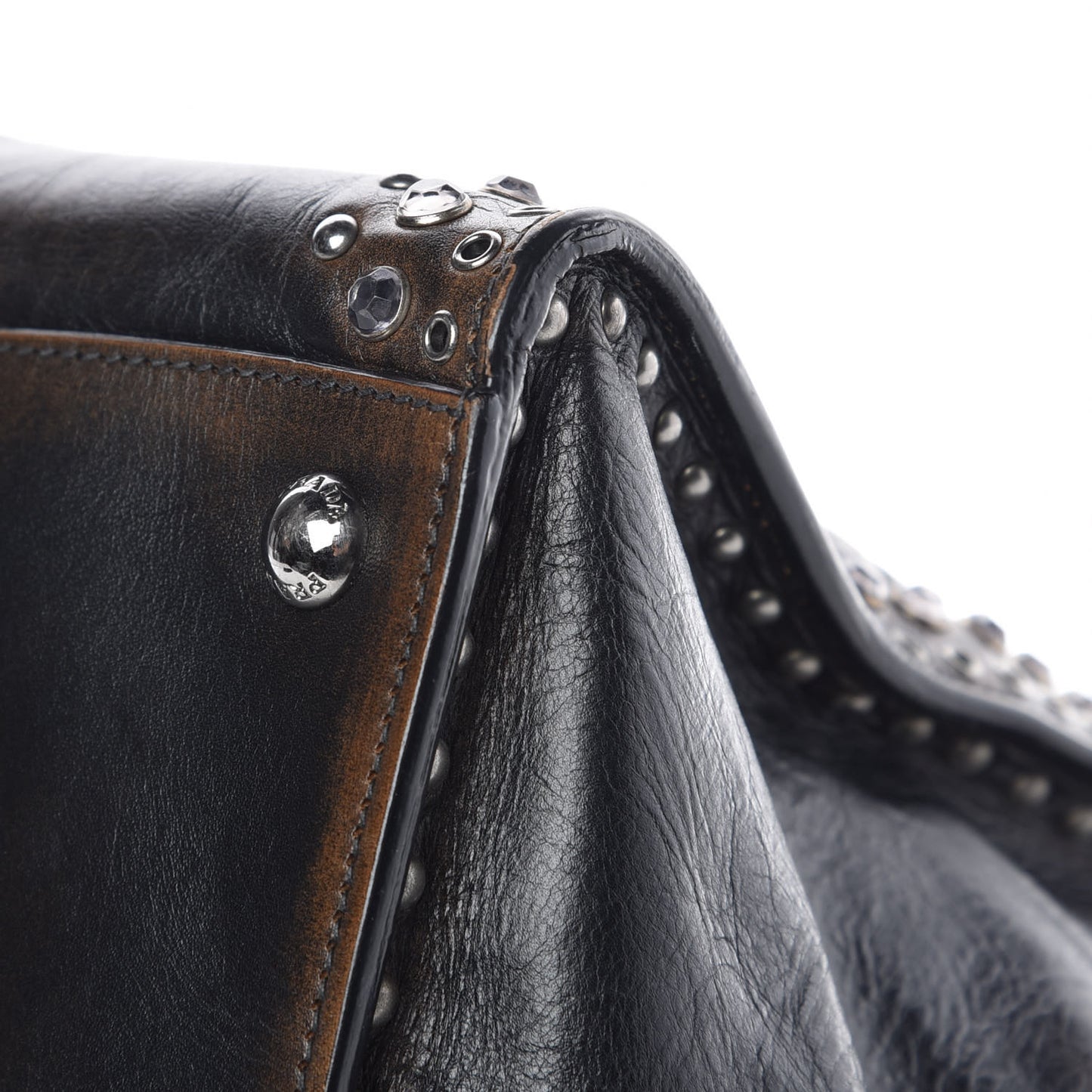 Vitello Vintage Studded Twin Pocket Tote Ebano