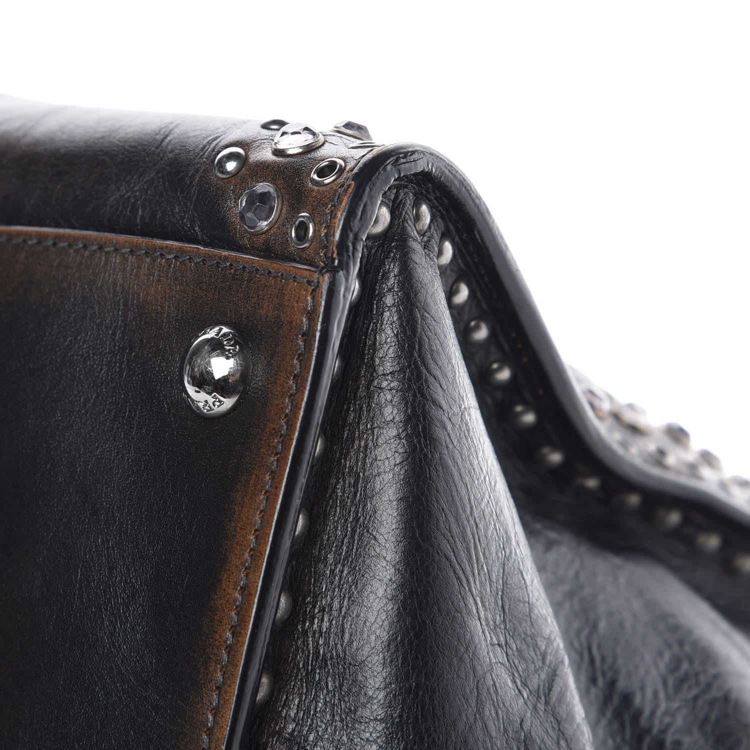 Prada Vitello Vintage Studded Twin Pocket Tote Ebano 21 of 22