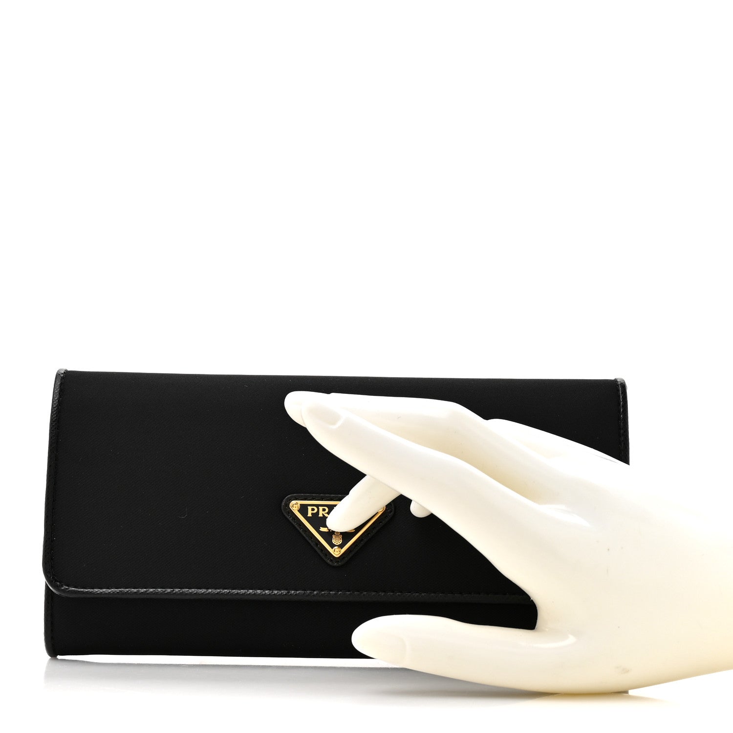 Prada Tessuto Saffiano Triangle Logo Continental Flap Travel Wallet Black 2 of 9