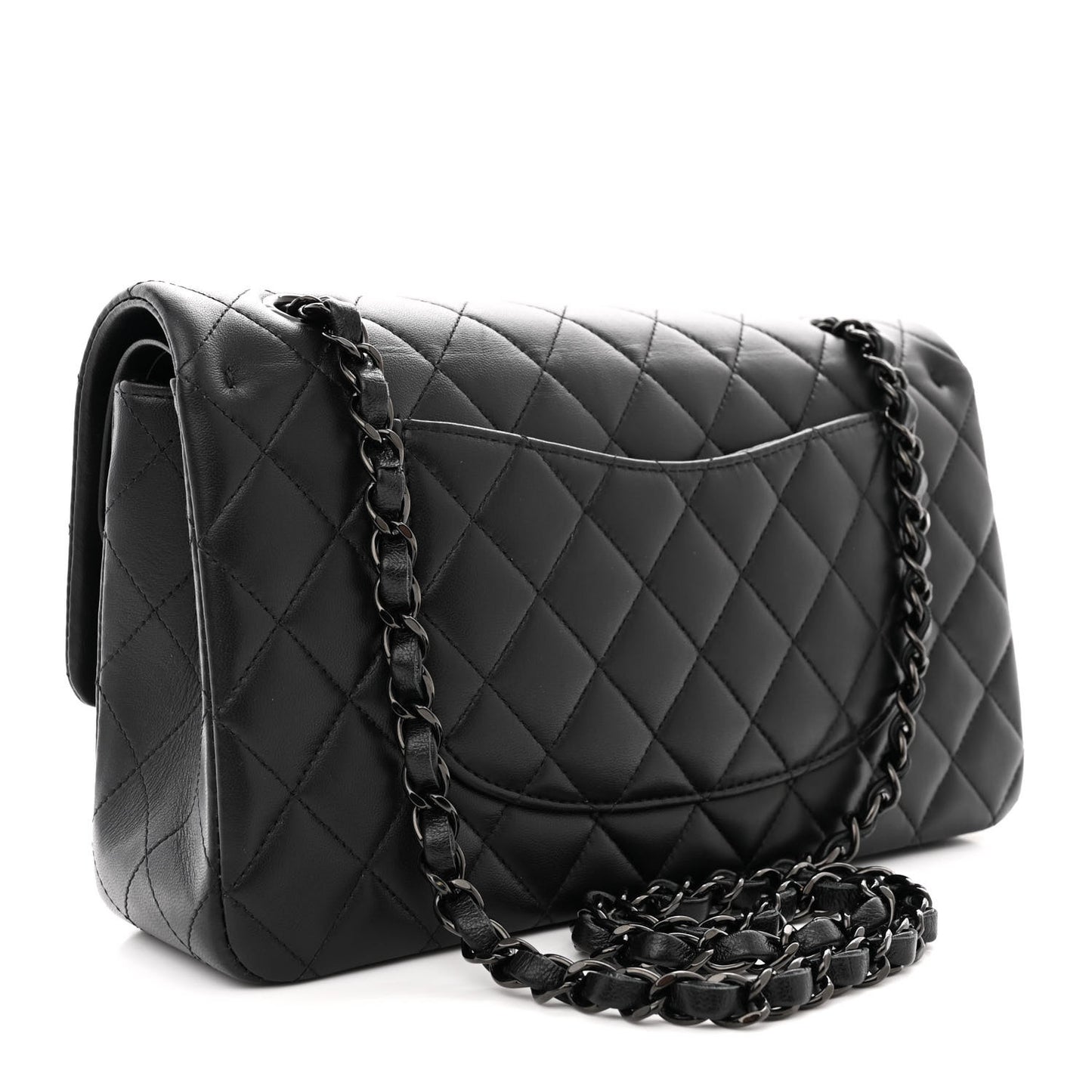 Lambskin Quilted Medium Double Flap So Black