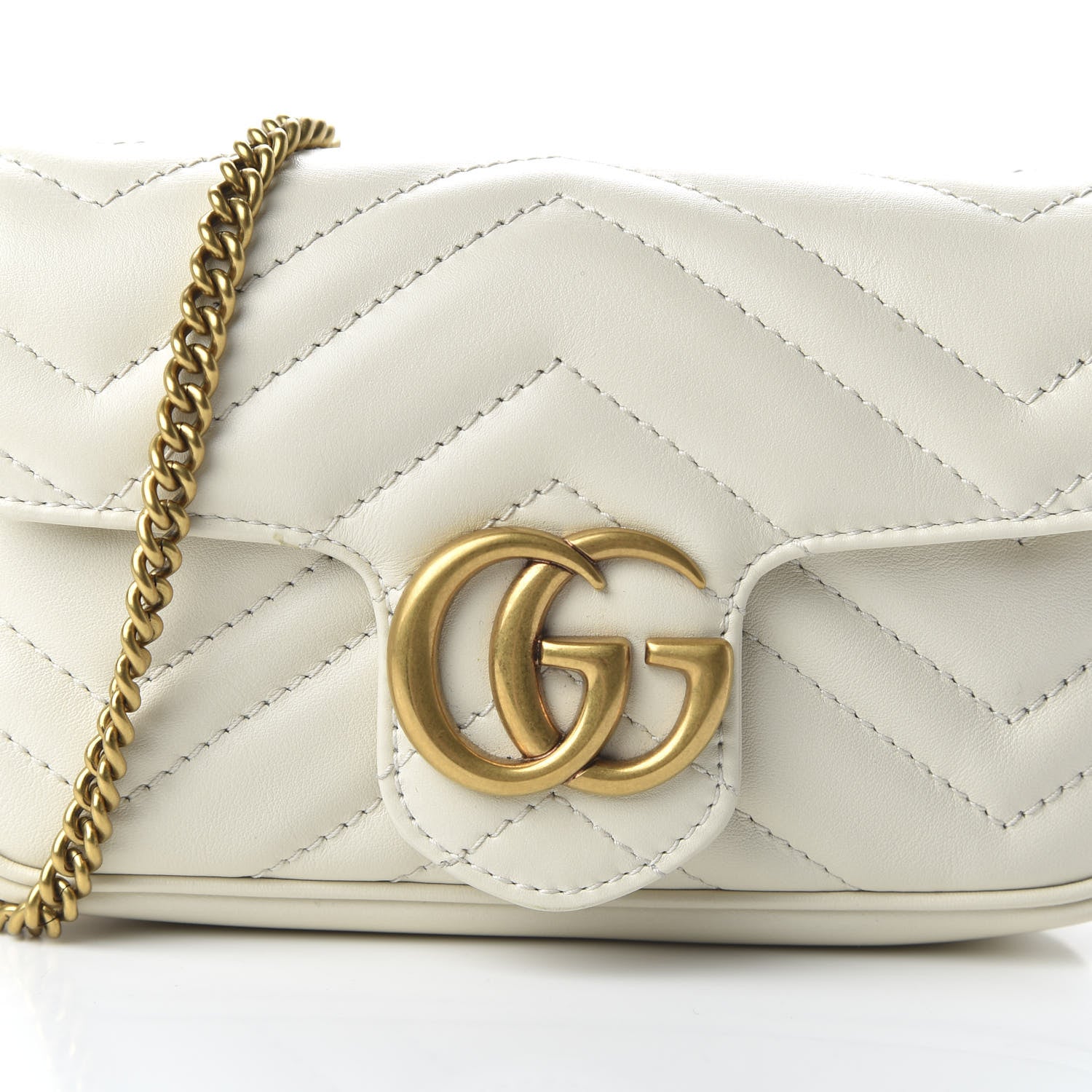 Gucci Calfskin Matelasse Super Mini GG Marmont Shoulder Bag White 10 of 11