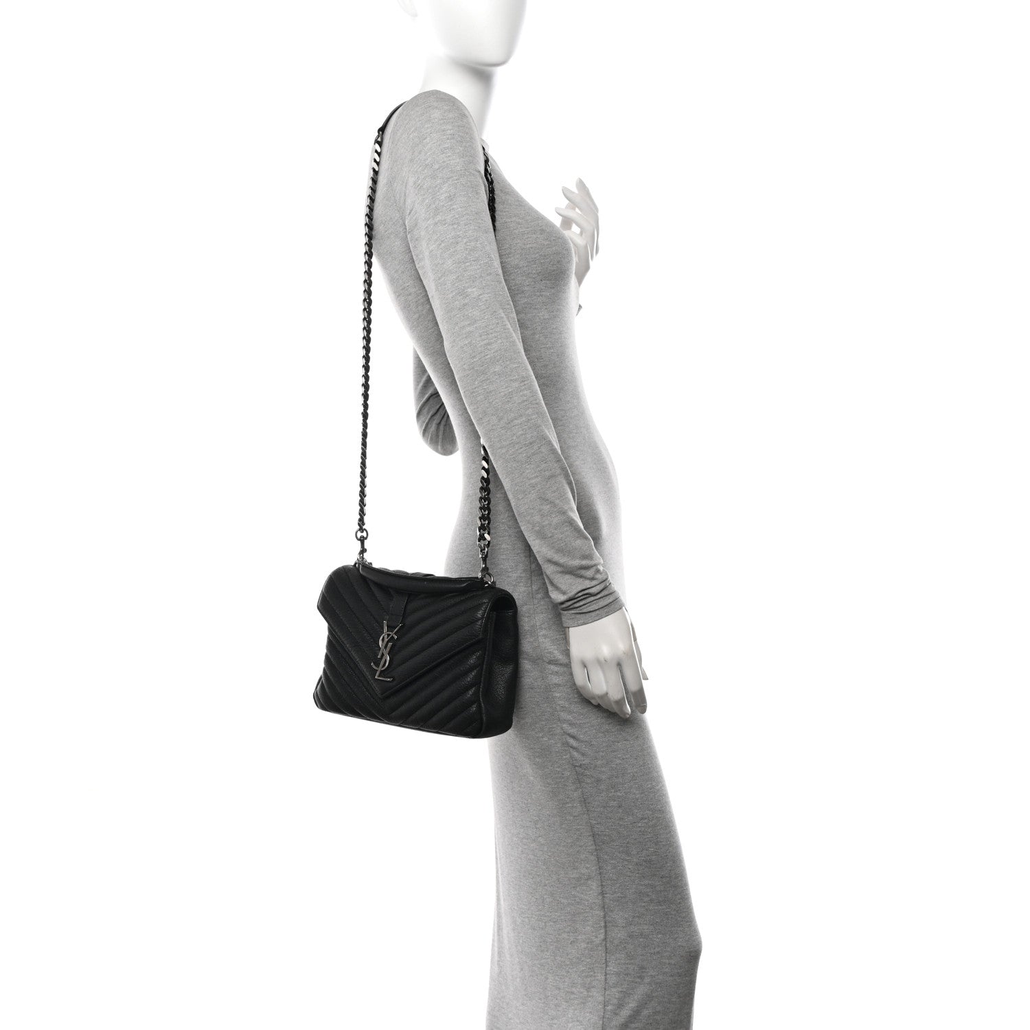Saint Laurent Sheepskin Matelasse Chevron Monogram Medium College Bag Black 2 of 12