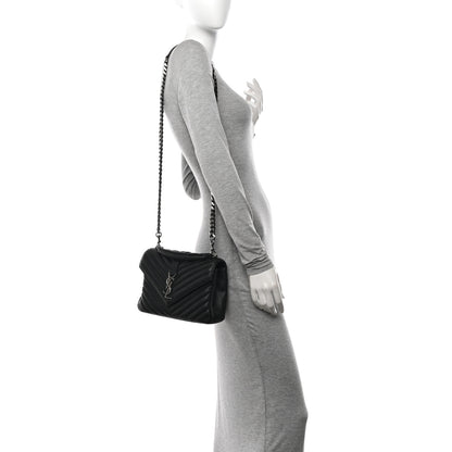 Saint Laurent Sheepskin Matelasse Chevron Monogram Medium College Bag Black 2 of 12