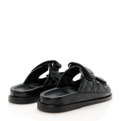Chanel Lambskin Quilted Velcro Dad Chain CC Slide Sandals 35 Black 5 of 10
