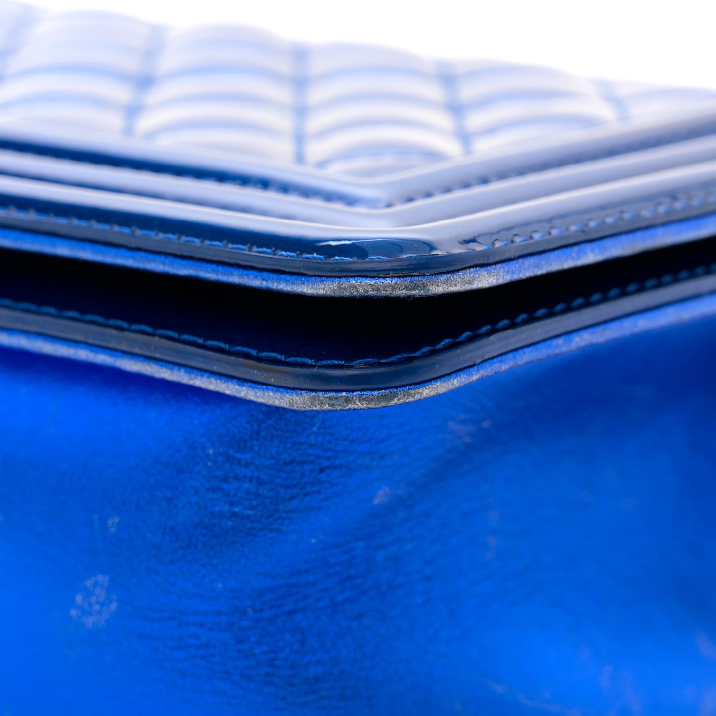 Metallic Patent Quilted Medium Boy Flap Blue
