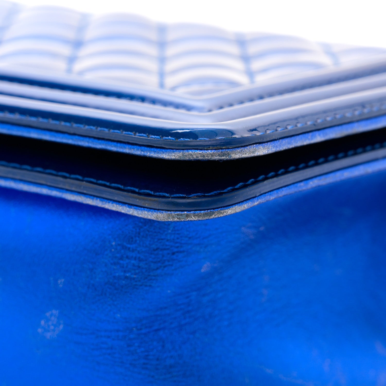 Chanel Metallic Patent Quilted Medium Boy Flap Blue 12 of 17