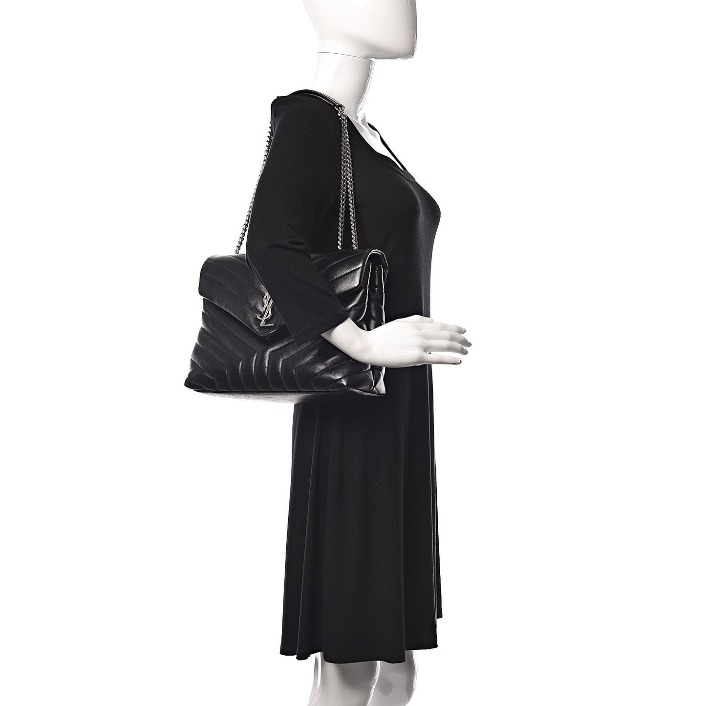 Calfskin Y Quilted Monogram Medium Loulou Chain Satchel Black