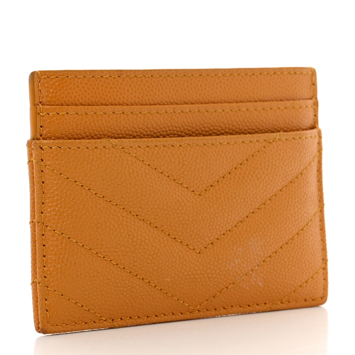 Saint Laurent Grain De Poudre Matelasse Chevron Monogram Credit Card Case Senape Yellow 3 of 10