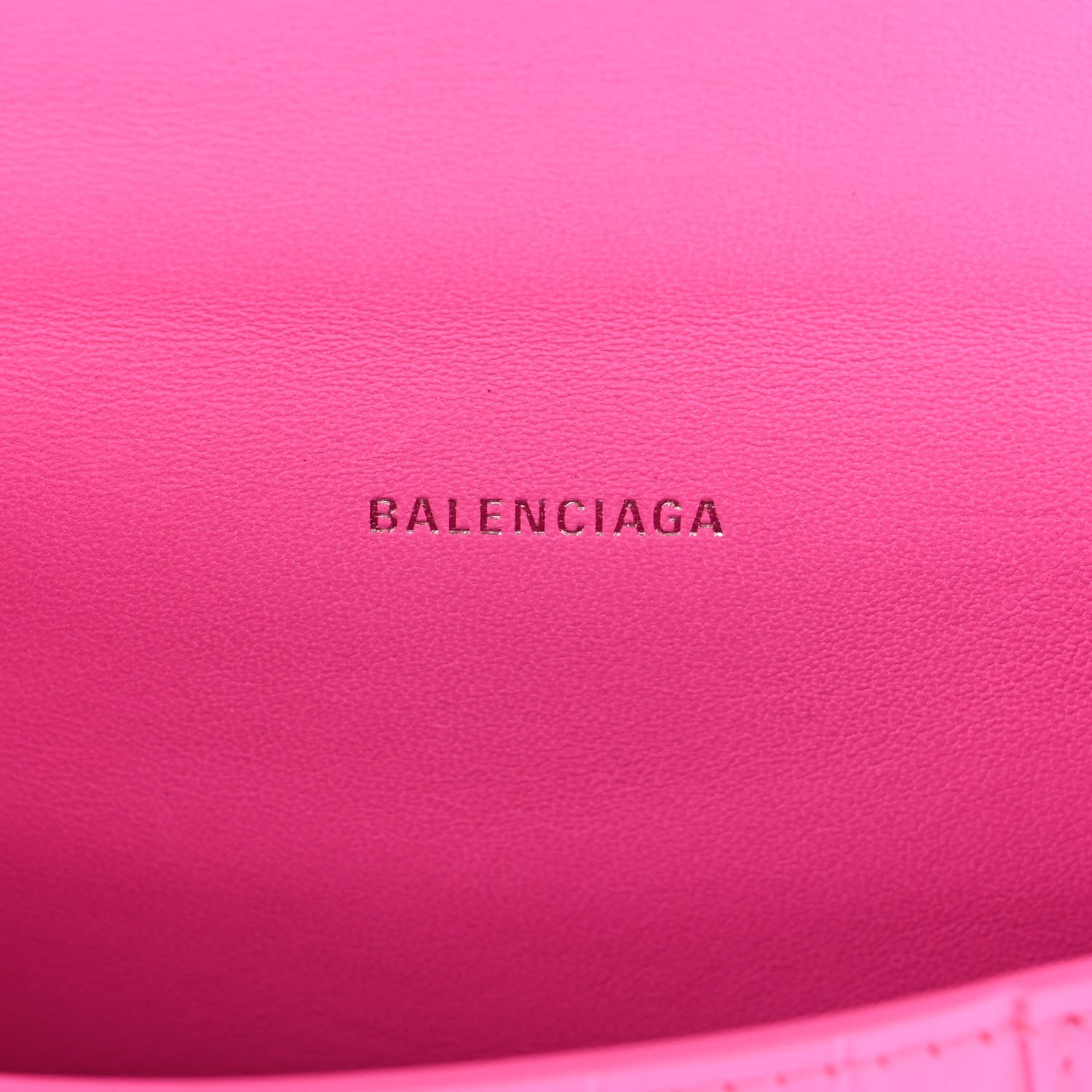Balenciaga Shiny Calfskin Crocodile Embossed Hourglass Top Handle Bag XS Neon Pink 6 of 12