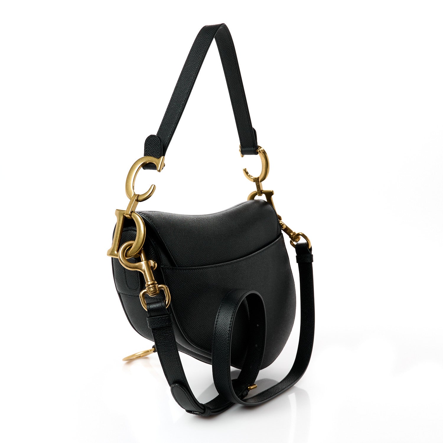 Christian Dior Grained Calfskin Saddle Bag With Strap Black 3 of 9
