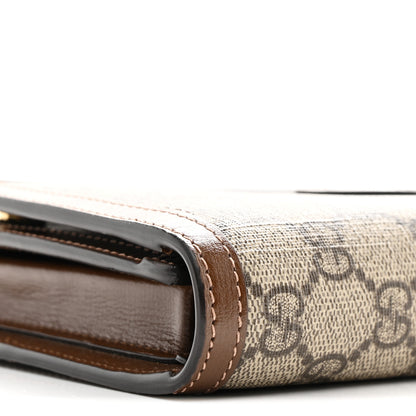 Gucci Supreme Monogram Textured Calfskin Retro Interlocking G Medium Wallet On Strap Beige Ebony Brown Sugar 10 of 11