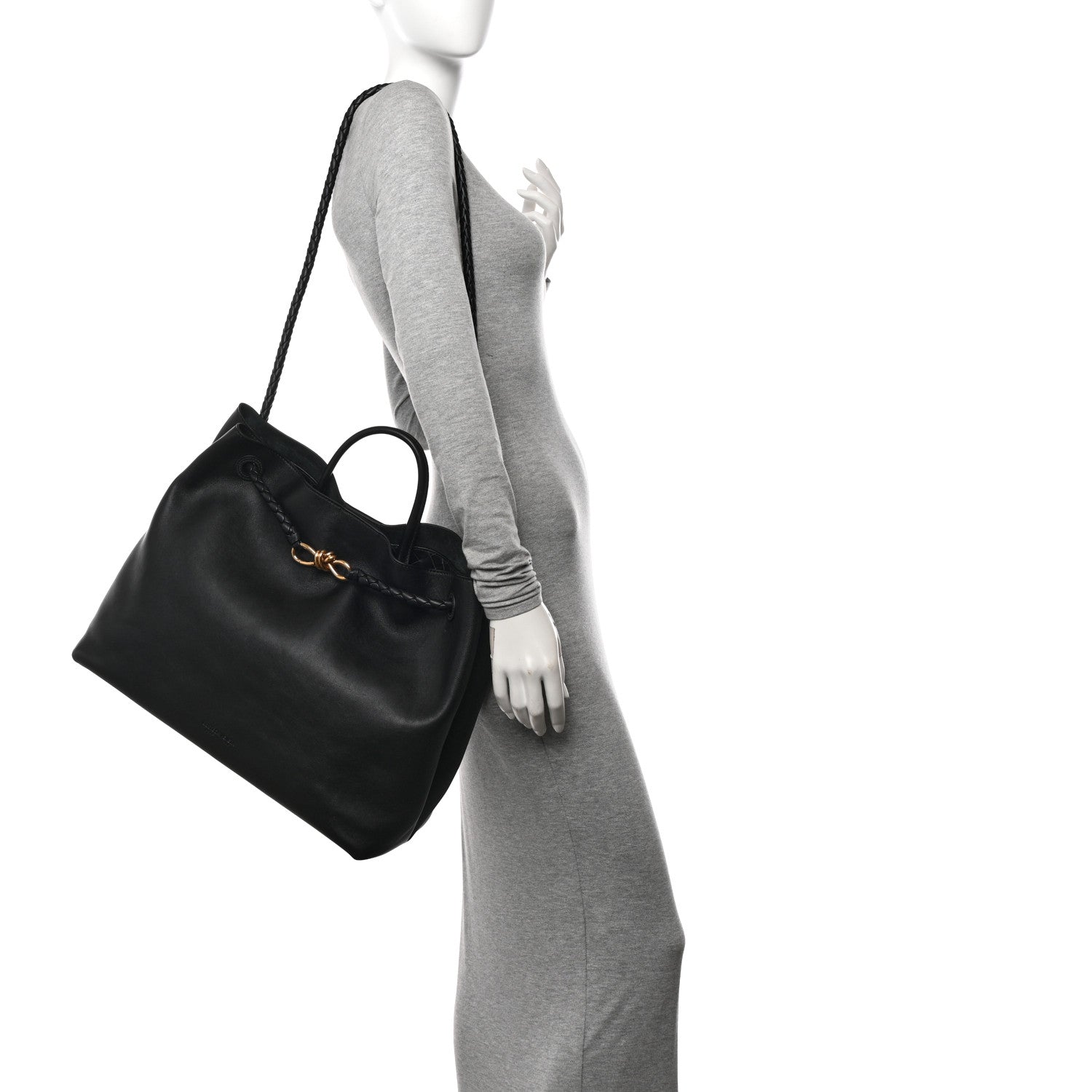Bottega Veneta Silky Calfskin Large Andiamo Shoulder Bag Black 2 of 10