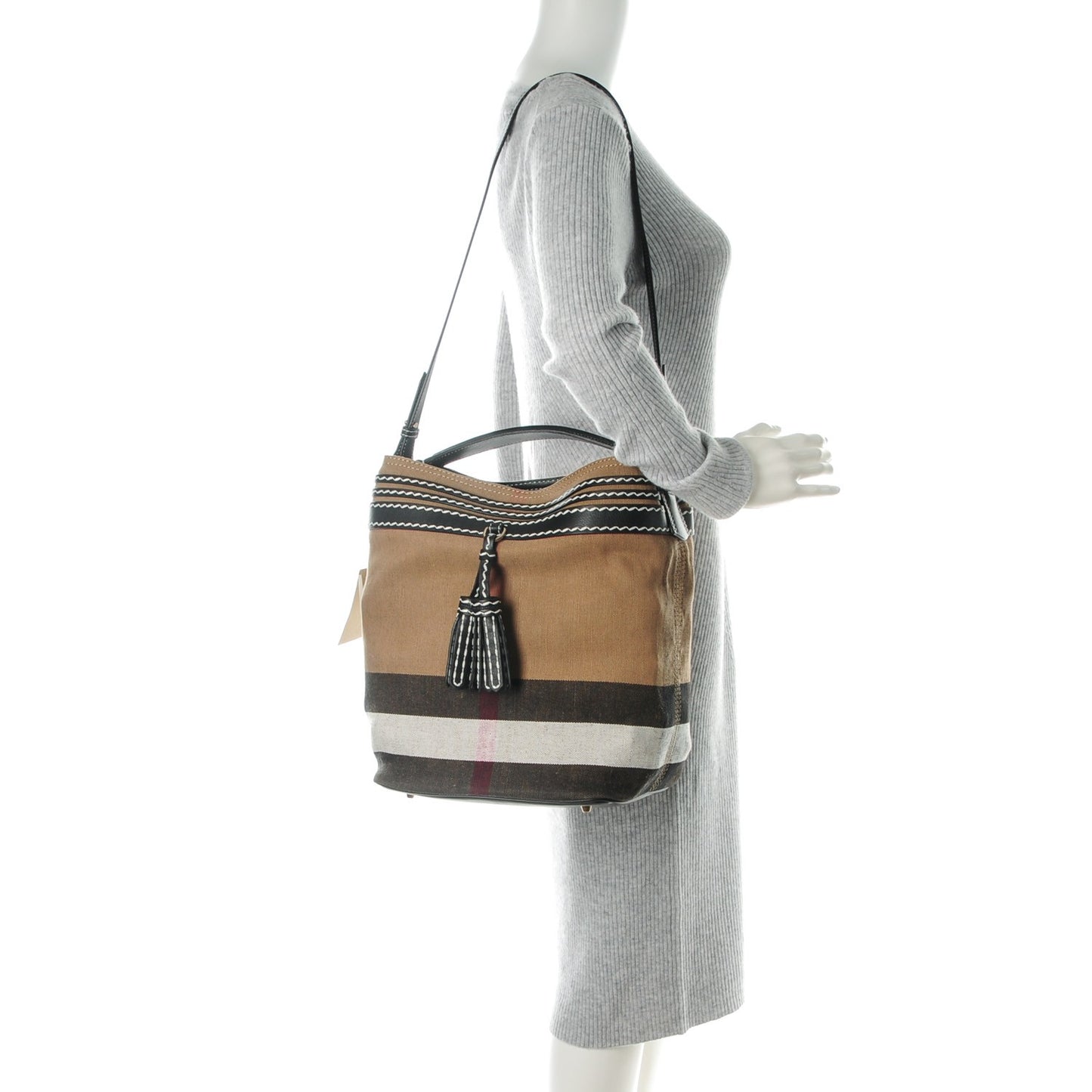 Canvas Mega Check Medium Ashby Tassel Hobo Black