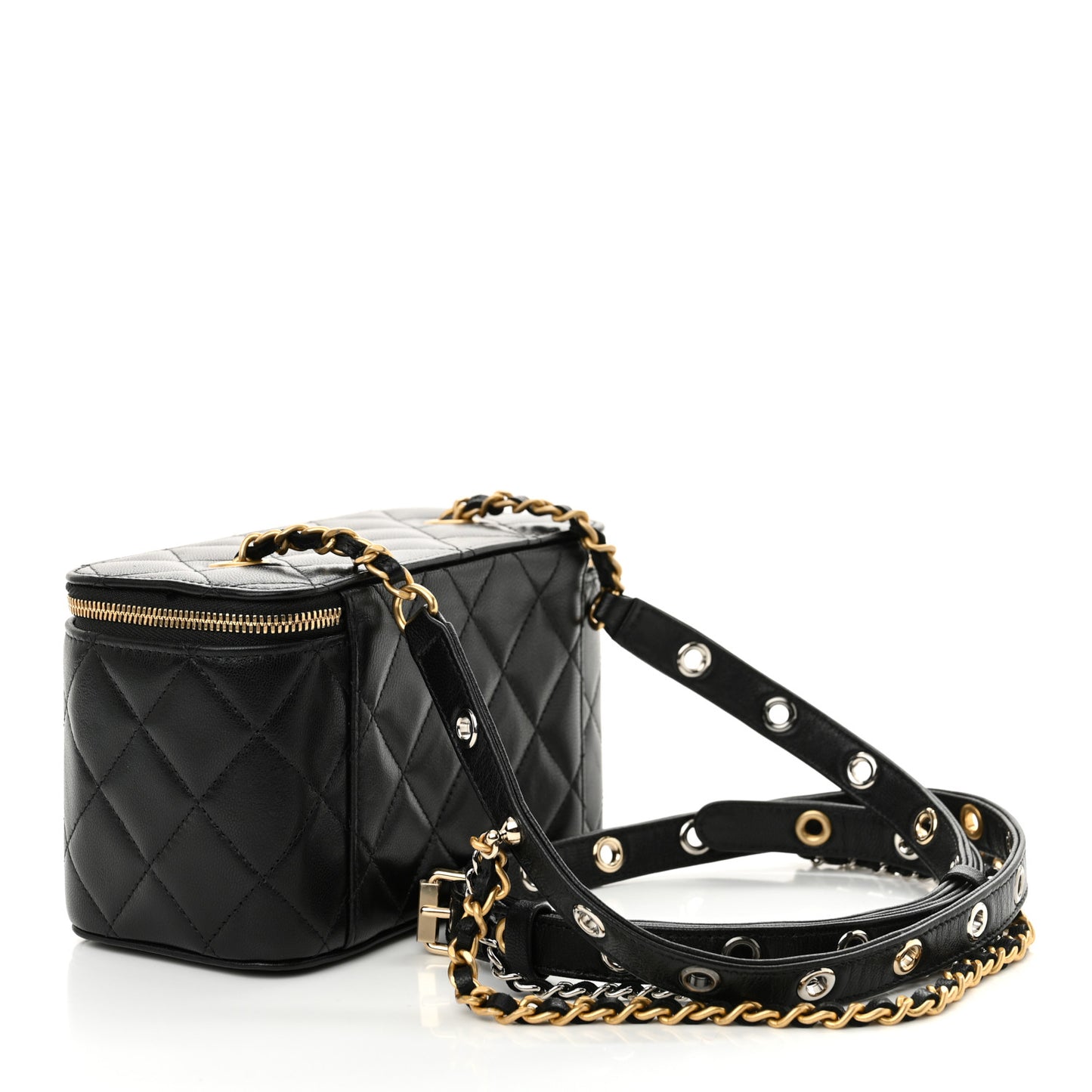 Goatskin Quilted Punk Essentials Vanity Case With Chain Black