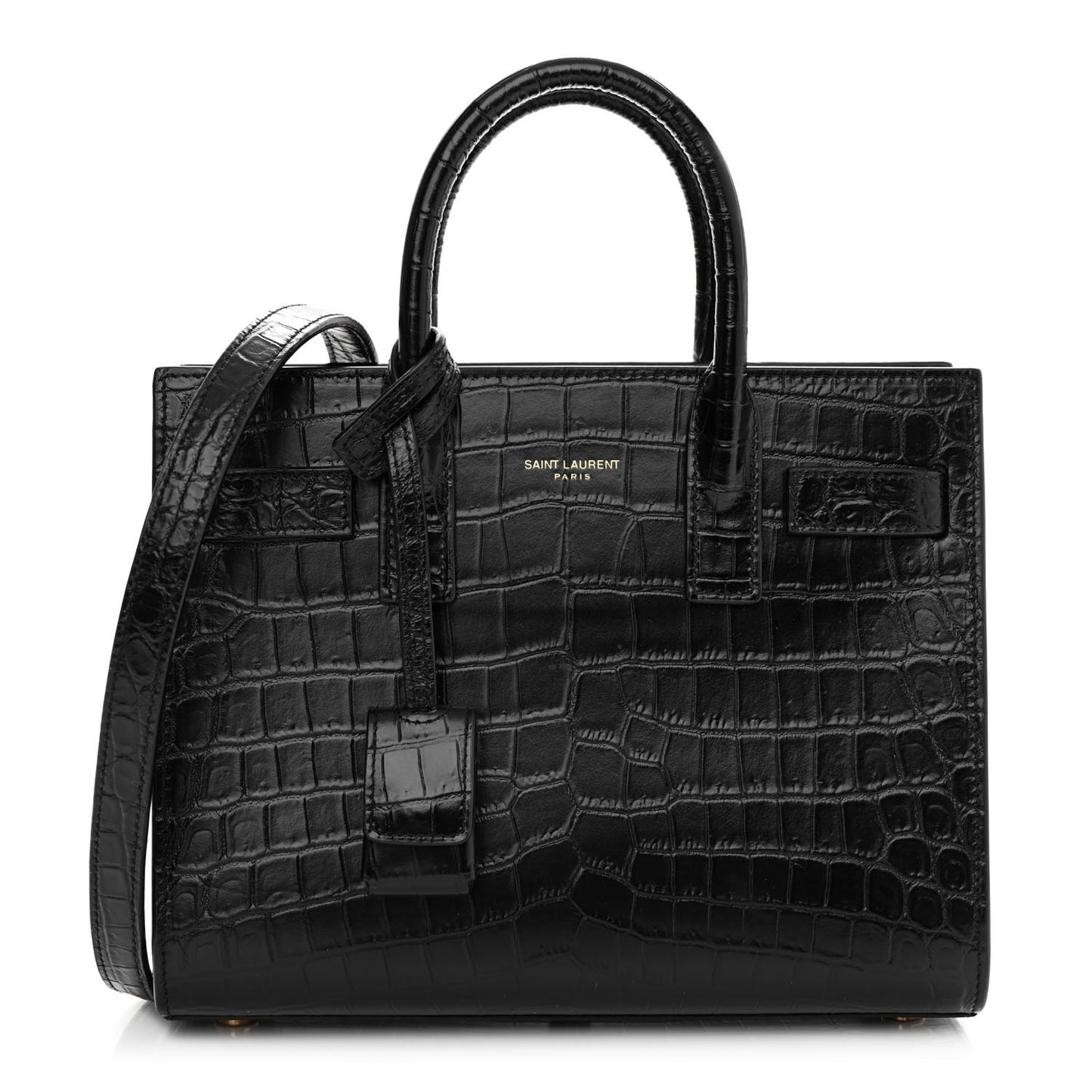 Calfskin Crocodile Embossed Nano Sac De Jour Black