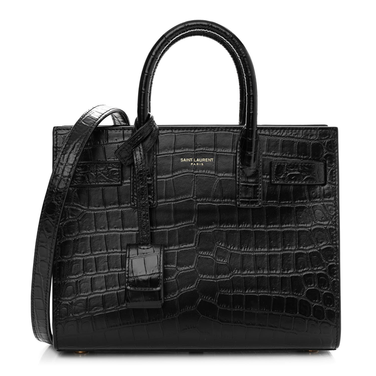 Saint Laurent Calfskin Crocodile Embossed Nano Sac De Jour Black 1 of 11