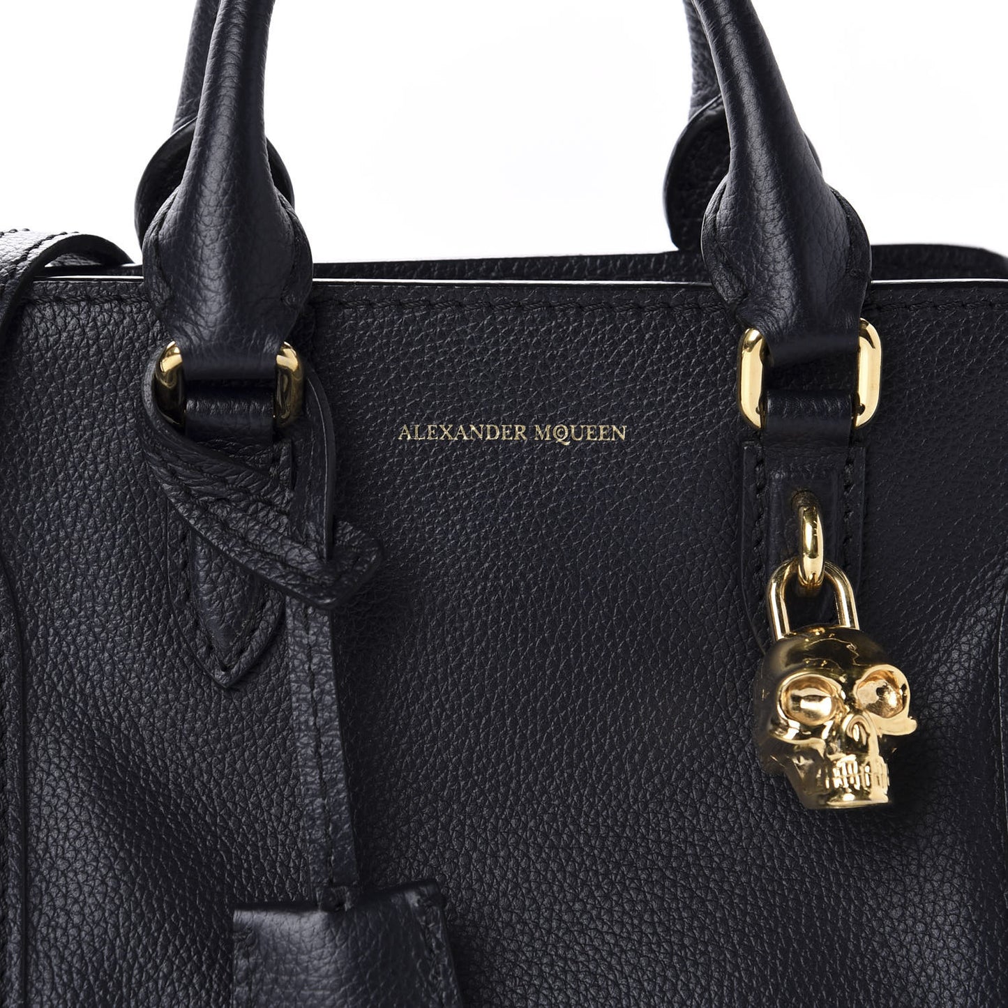 Pebbled Calfskin Mini Padlock Tote Black