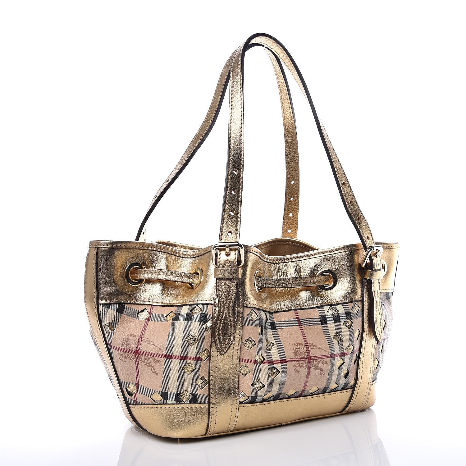 Burberry Haymarket Check Drawstring Claudia Bag Gold 3 of 13