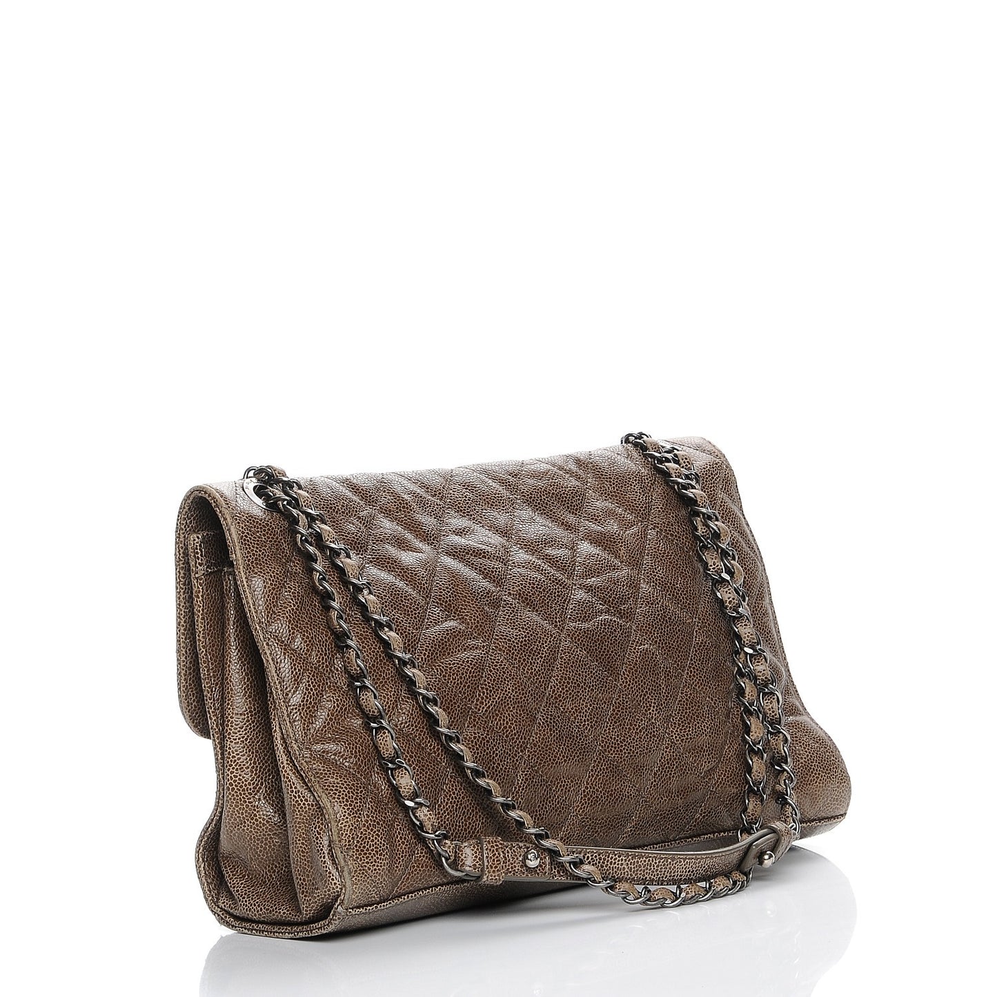 Crumpled Grained Calfskin Jumbo CC Crave Flap Beige