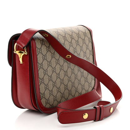 Gucci GG Supreme Monogram Azalea Calfskin Horsebit 1955 Shoulder Bag Beige Ebony New Cherry Red 3 of 12
