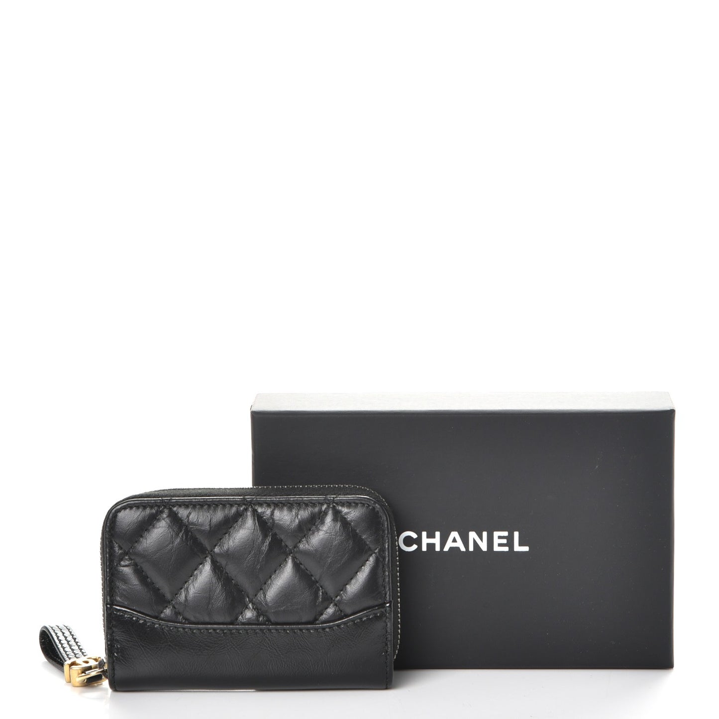 Aged Calfskin Quilted Gabrielle Zip Around Coin Purse Wallet Black