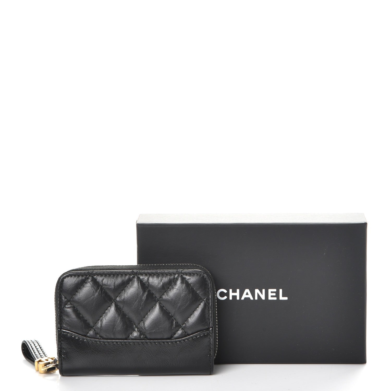 Chanel Aged Calfskin Quilted Gabrielle Zip Around Coin Purse Wallet Black 8 of 8