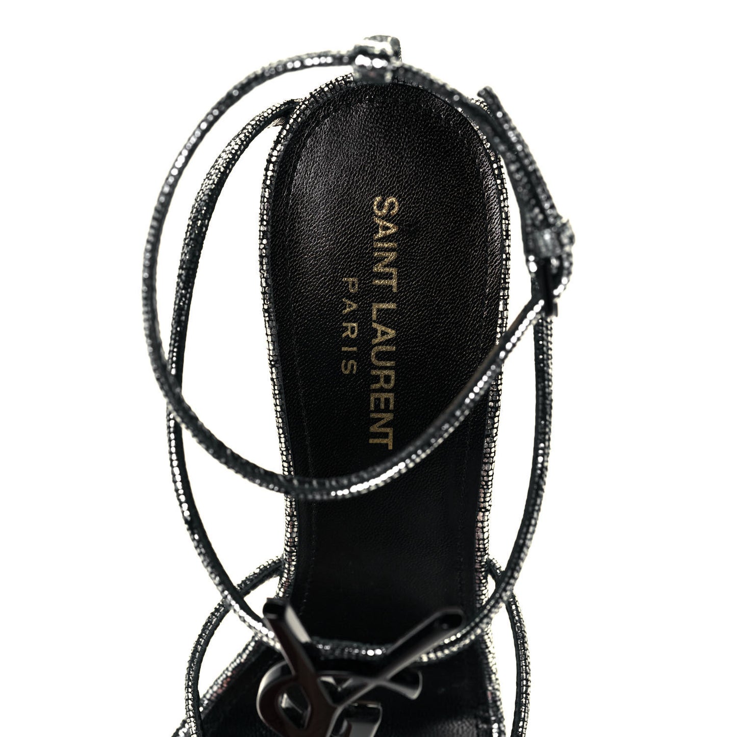Metallic Calfskin Cassandra 110 Ankle Strap Sandals 39.5 Argento