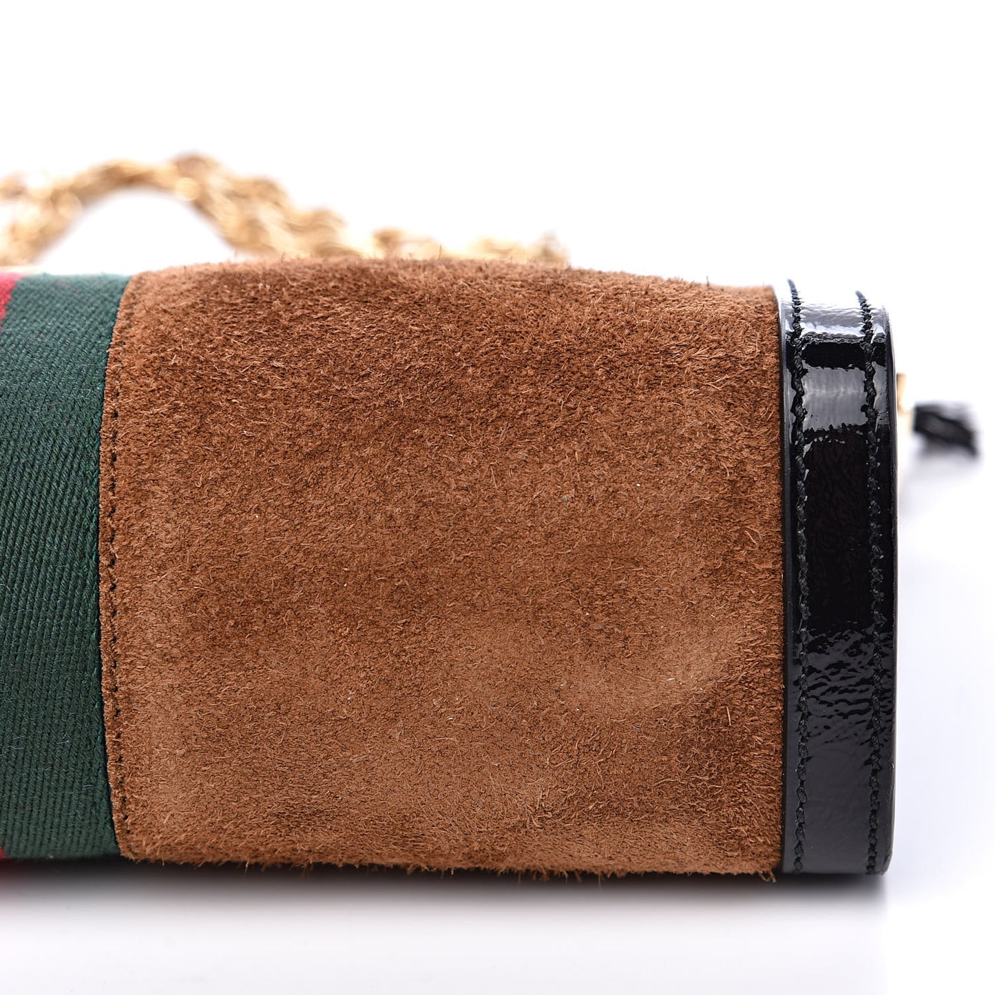 Suede Patent Web Small Ophidia Chain Shoulder Bag Nocciola Black
