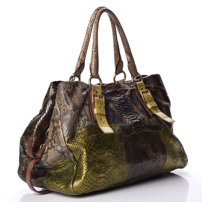 Prada Python Crocodile Patch Shopper Tote Militare 3 of 9