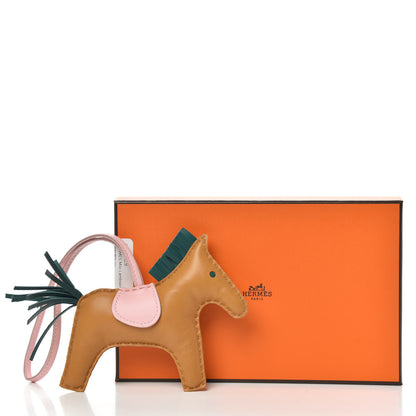 Hermes Milo Lambskin Grigri Rodeo Horse Bag Charm MM Sesame Malachite Rose Sakura 3 of 3