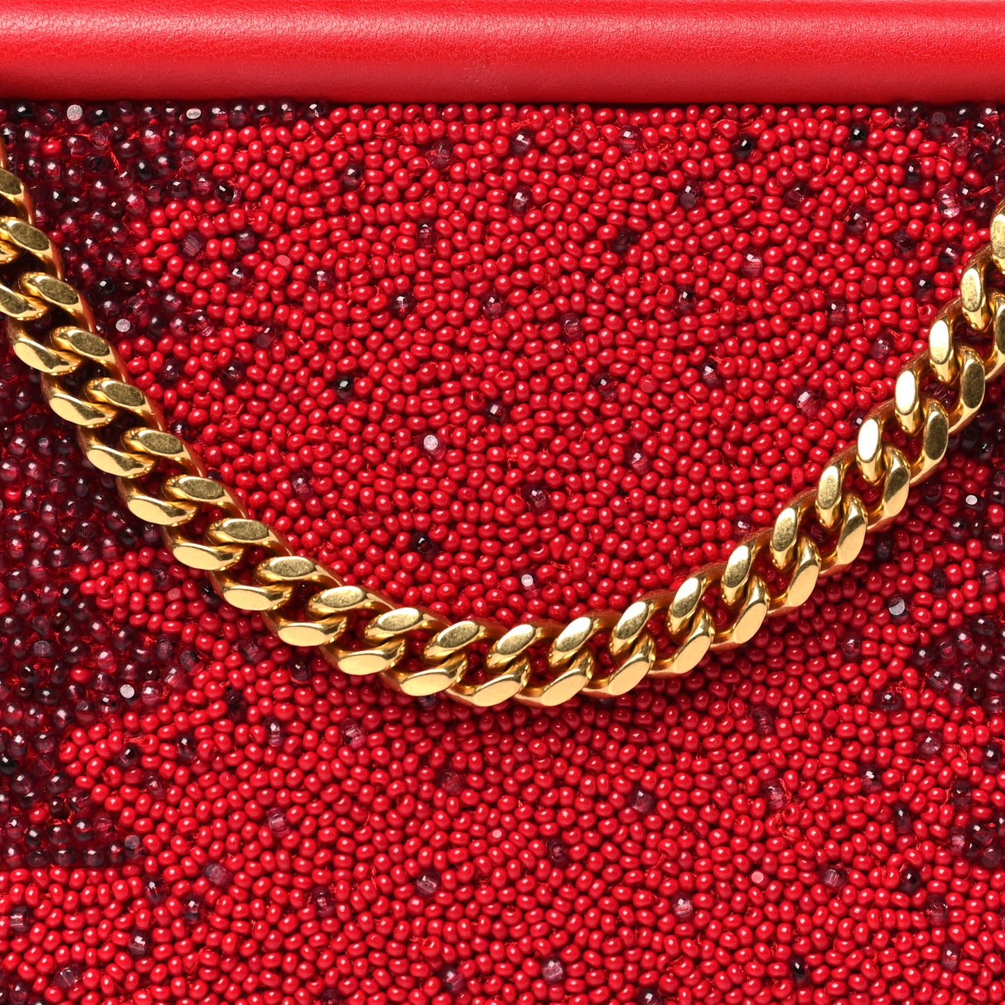 Nappa Crystal Embellished Clutch With Chain Red