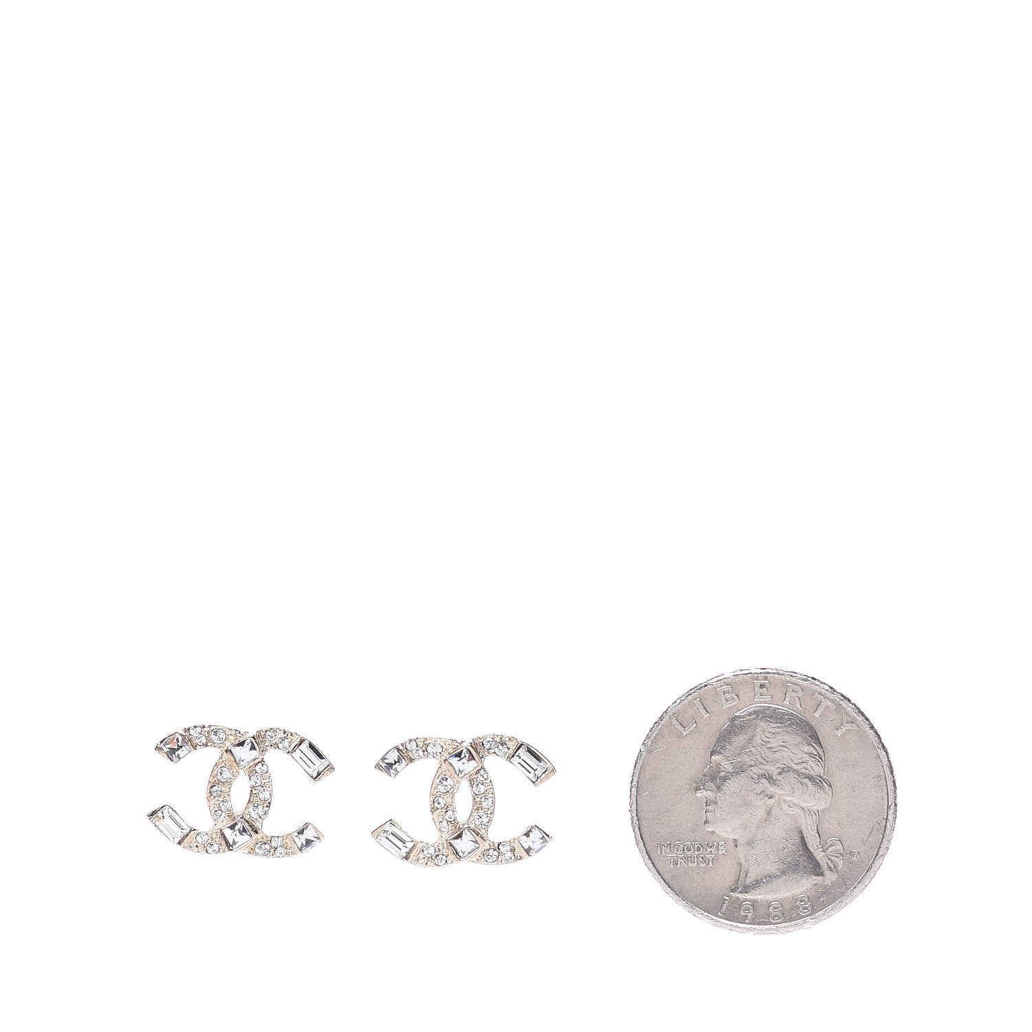 Chanel Crystal Baguette CC Earrings Gold 2 of 5
