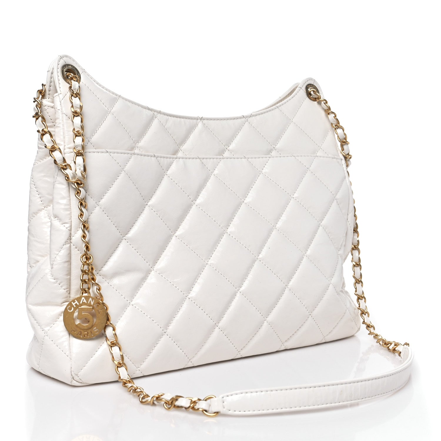 Chanel Shiny Crumpled Calfskin Quilted Large Wavy CC Hobo White 3 of 11