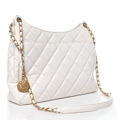 Chanel Shiny Crumpled Calfskin Quilted Large Wavy CC Hobo White 3 of 11