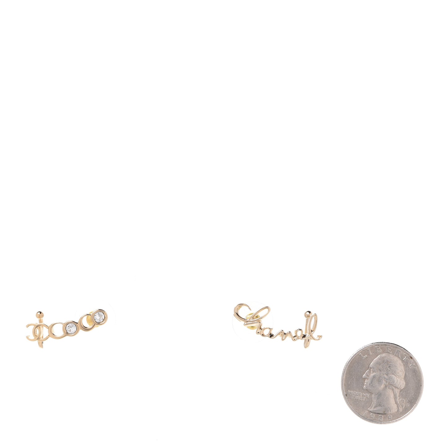 Metal Crystal Coco Script CC Climber Earrings Gold