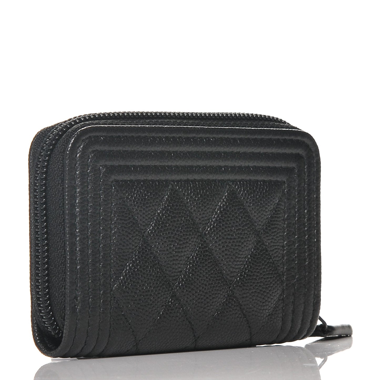 Caviar Quilted Boy Zip Around Coin Purse Wallet So Black