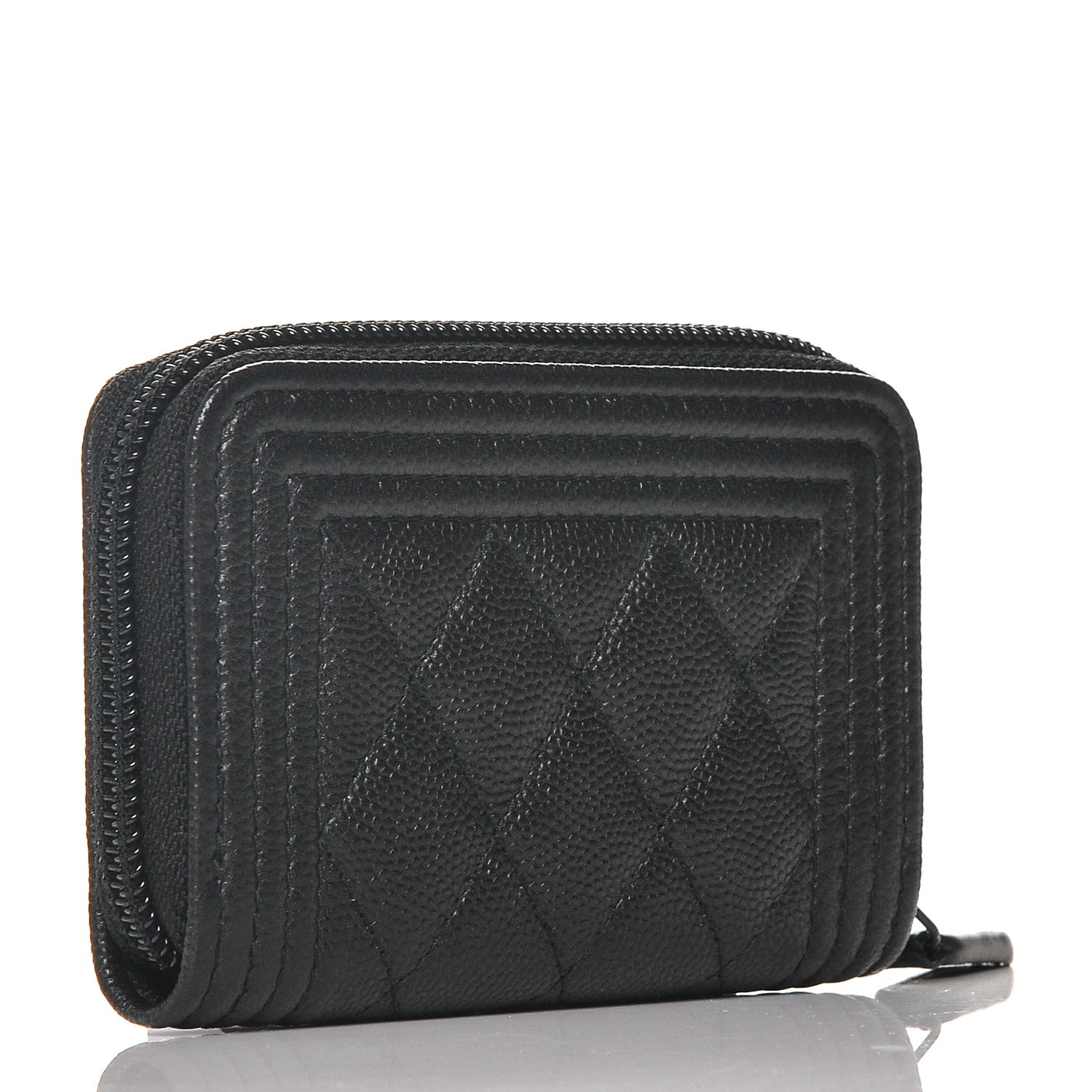 Chanel Caviar Quilted Boy Zip Around Coin Purse Wallet So Black 3 of 4