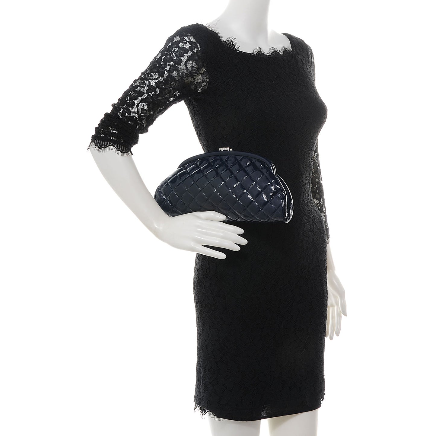 Patent Quilted Timeless Clutch Navy