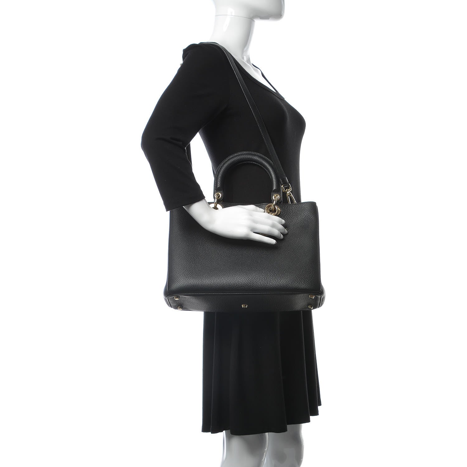Christian Dior Bullcalf Medium Diorissimo Tote Black Rose Indien 2 of 15