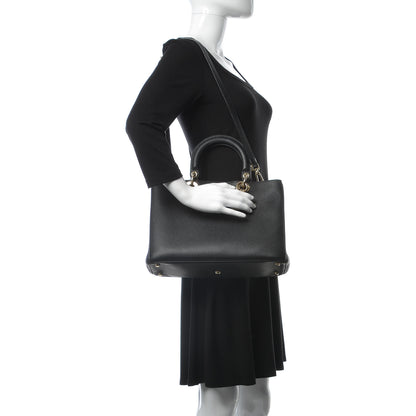 Christian Dior Bullcalf Medium Diorissimo Tote Black Rose Indien 2 of 15