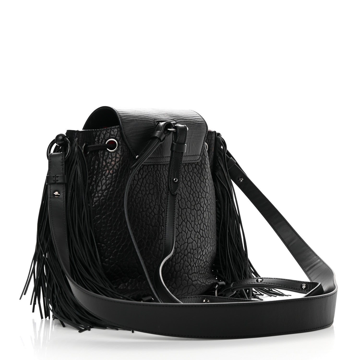 Christian Louboutin Pebbled Calfskin Fringe Lucky L Convertible Backpack Black 2 of 12