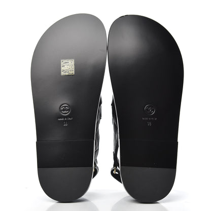 Chanel Grained Calfskin Velcro Dad Sandals 38 Black 5 of 9