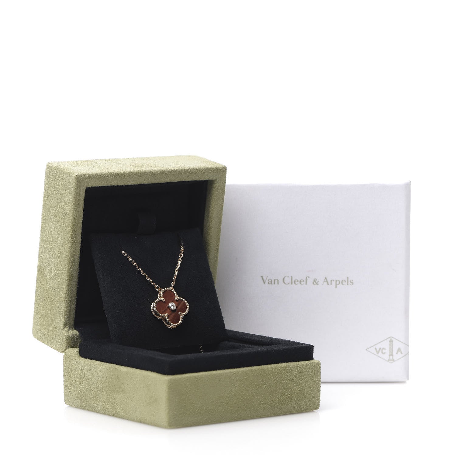 Van Cleef & Arpels 18K Rose Gold Diamond Bulls Eye Vintage Alhambra Pendant Necklace 6 of 7