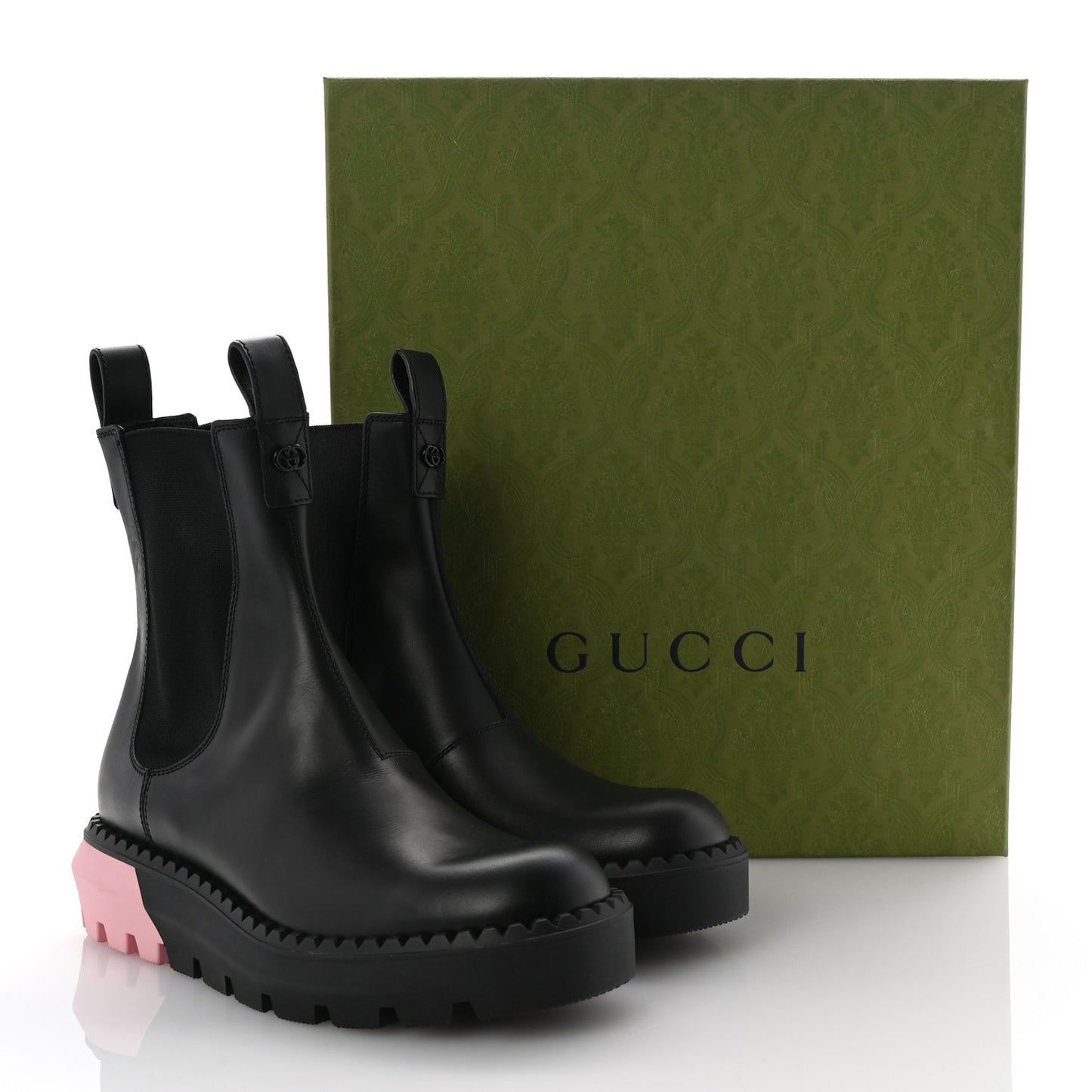 Calfskin Interlocking G Bicolor Chelsea Ankle Boots 39 Black Pink