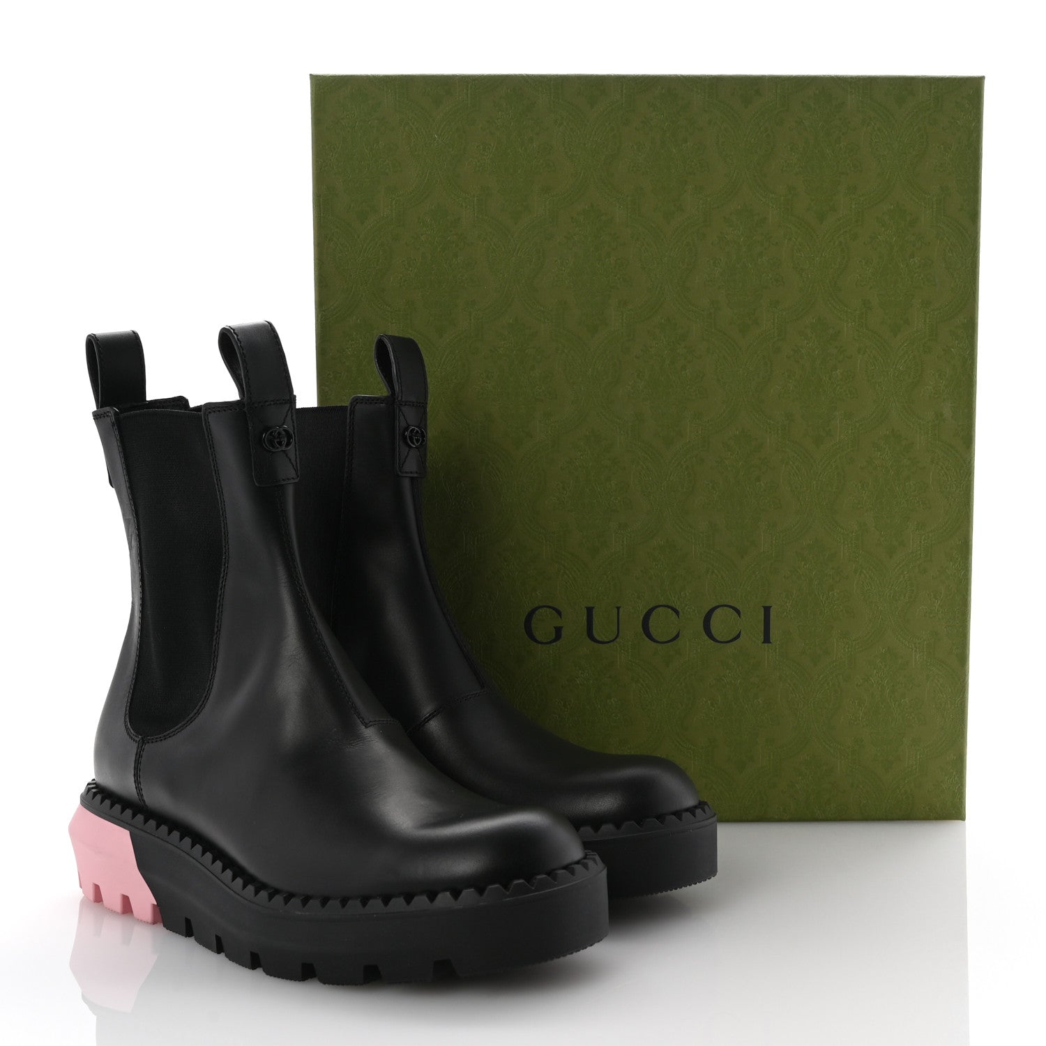 Gucci Calfskin Interlocking G Bicolor Chelsea Ankle Boots 39 Black Pink 9 of 9