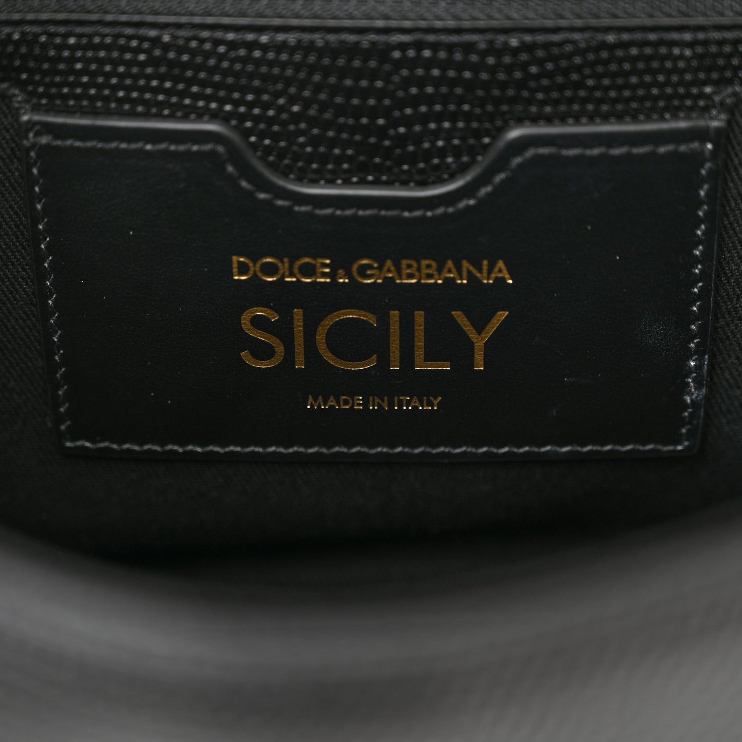 DOLCE & GABBANA Calfskin Iguana Embossed Studded Medium Fashion Sinner Patch Miss Sicily Satchel Black